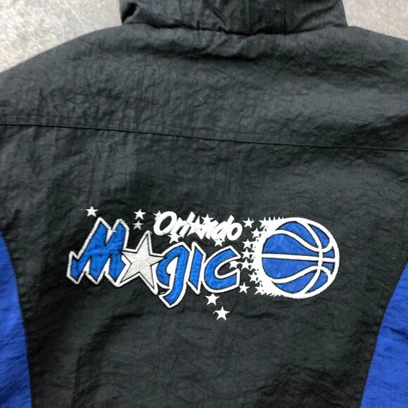 Vintage Orlando Magic Jacket Youth Medium Black Blue Windbreaker Kangaroo Pouch - Picture 12 of 15